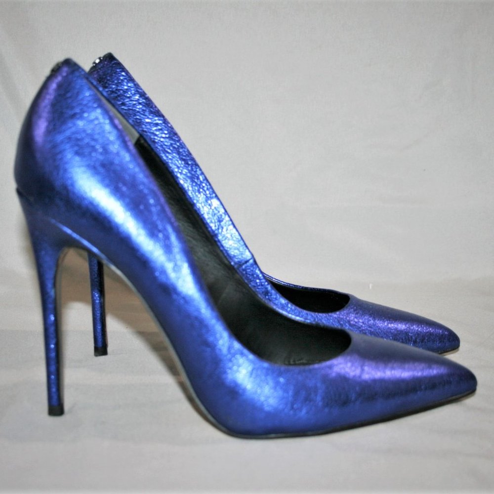 New Sam Edelman Danna Metallic Blue Leather Pumps